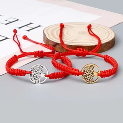 2pcs Lucky Red Nylon Thread Bracelets Set Tree of Life Tibetan Buddhist Handwoven Braided Bangles Charm Jewelry Lover Wristbands