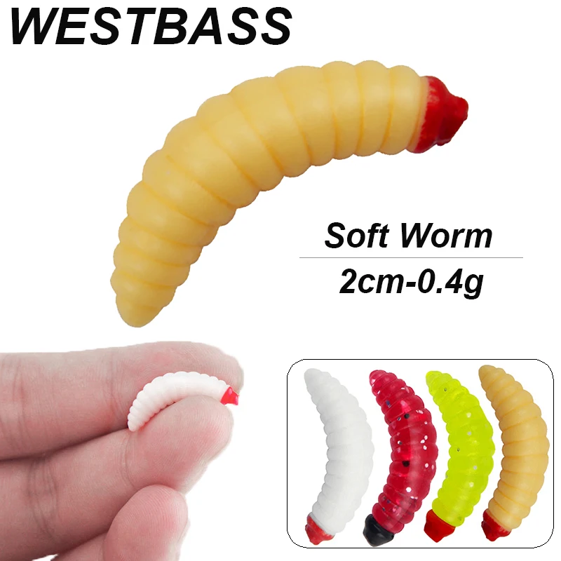 WESTBASS 20/50PCS Soft Larva Swimbait 2cm Silicone Worm Baits Rubber Shrimp Wobblers Fishy Smell Fishing Lures Vivid Isca Pesca