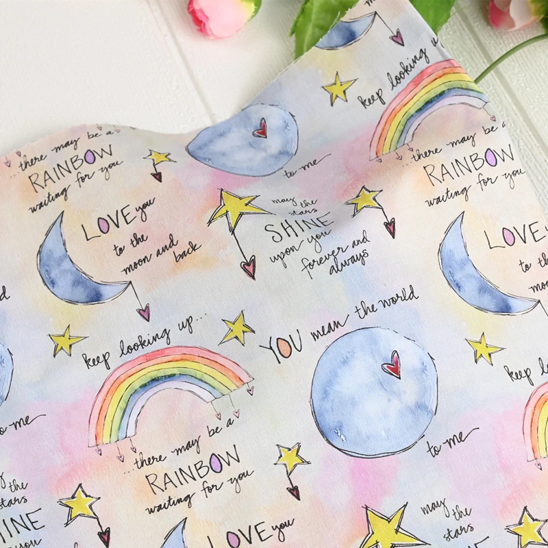 45x110cm Hand drawn starry rainbow Cotton Fabric Tissue Sewing Quilting Needlework Material DIY Handmade clothes, bibs, coated