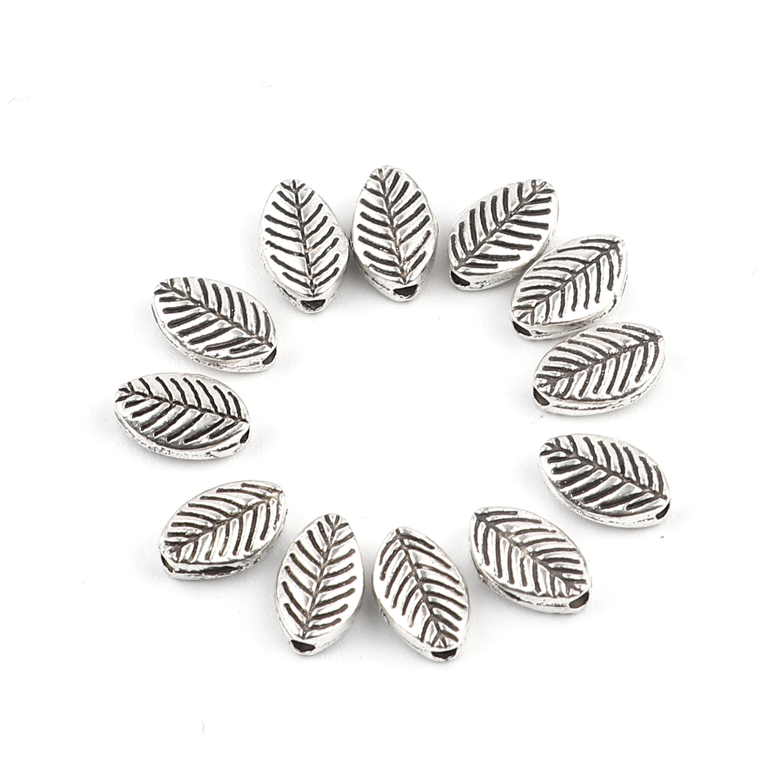 Doreen Box 200PCs Loose Spacer Beads Leaf Antique Silver Color Handamde  Metal Beads DIY Making Bracelets Jewelry  9mmx6mm