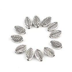 Doreen Box 200PCs Loose Spacer Beads Leaf Antique Silver Color Handamde  Metal Beads DIY Making Bracelets Jewelry  9mmx6mm