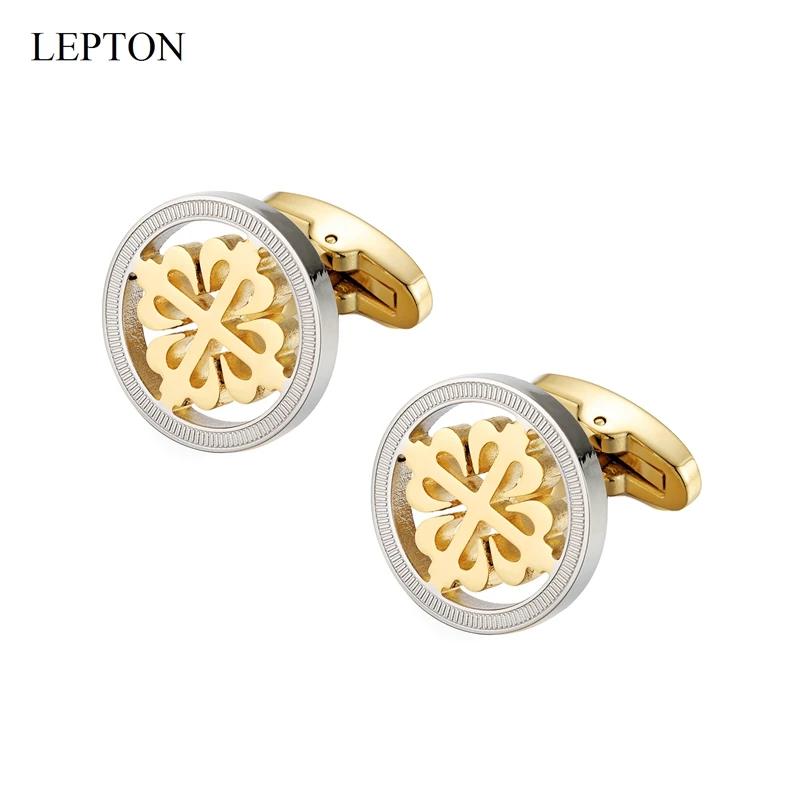 

Lepton Silver & 18K Gold Color Crusaders Cuff Links Stainless Steel Round Cufflinks for Men Wedding Business Cufflink Gemelos