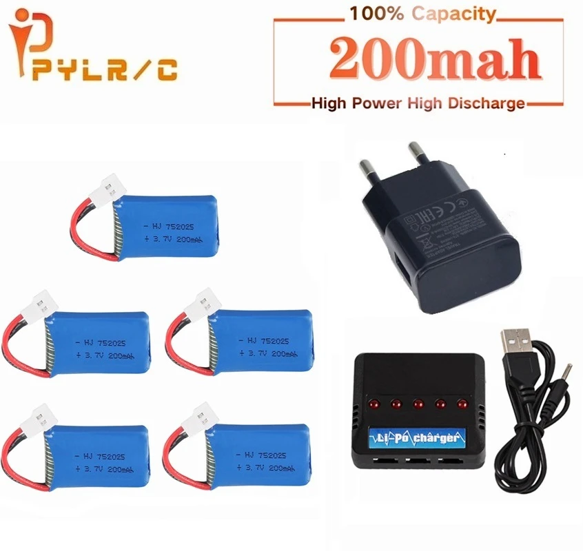 Lipoバッテリー3.7v 200mah,syma x4 x11 x13 rc用ドローン,クワッドコプター部品用5 in1充電器752025