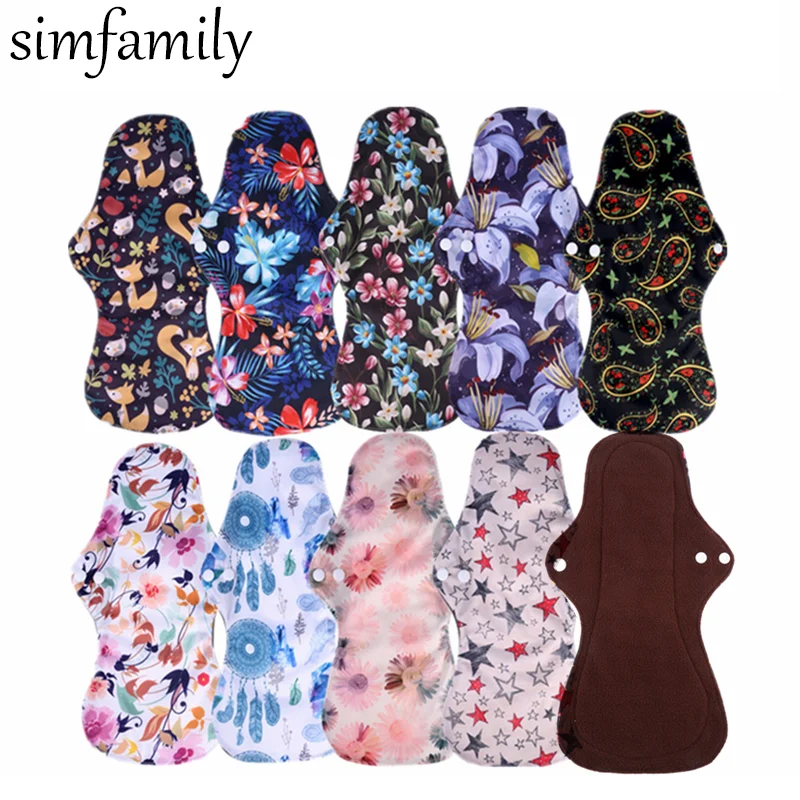 10pcs Organic Bamboo Charcoal Washable Hygiene Menstrual Pads Heavy Flow Sanitary Pads Lady Cloth Pad Reusable Pads