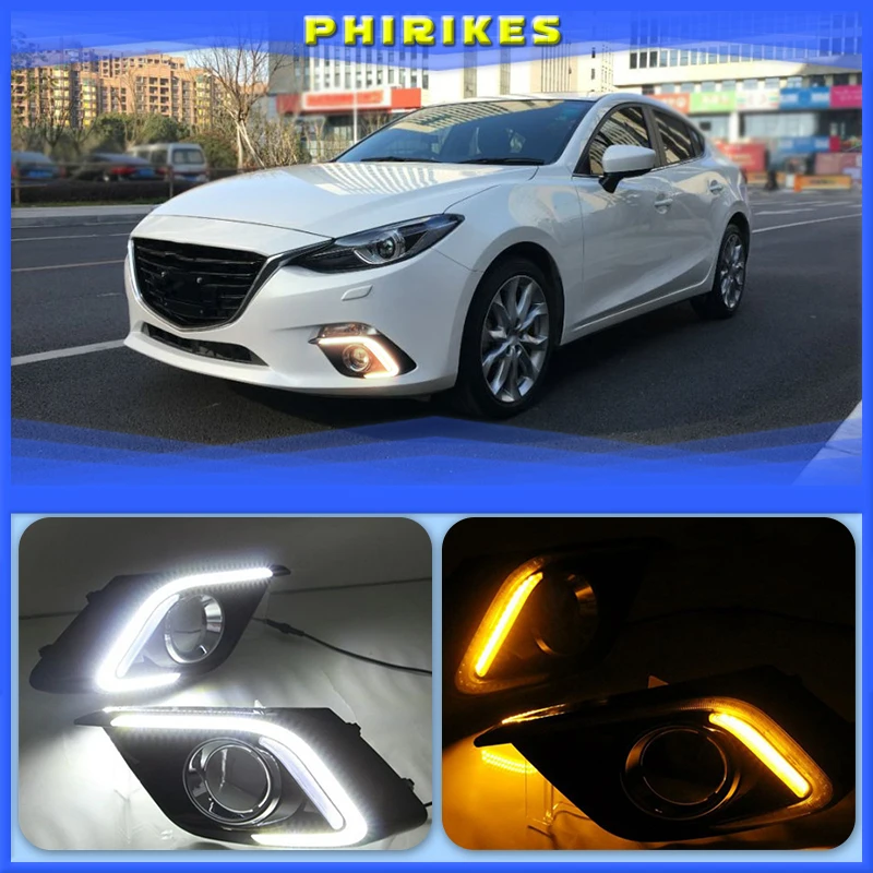 

DRL для Mazda 3 Mazda3 Axela 2014 2015 2016 светодиодный ные дневные ходовые огни дневной свет противотуманная лампа с указателем поворота