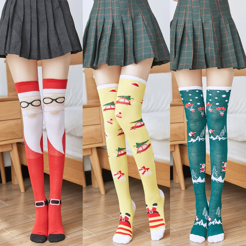 Woman Christmas over the knee socks cartoon Santa Claus snowman elk Christmas stockings cute girls party holiday socks