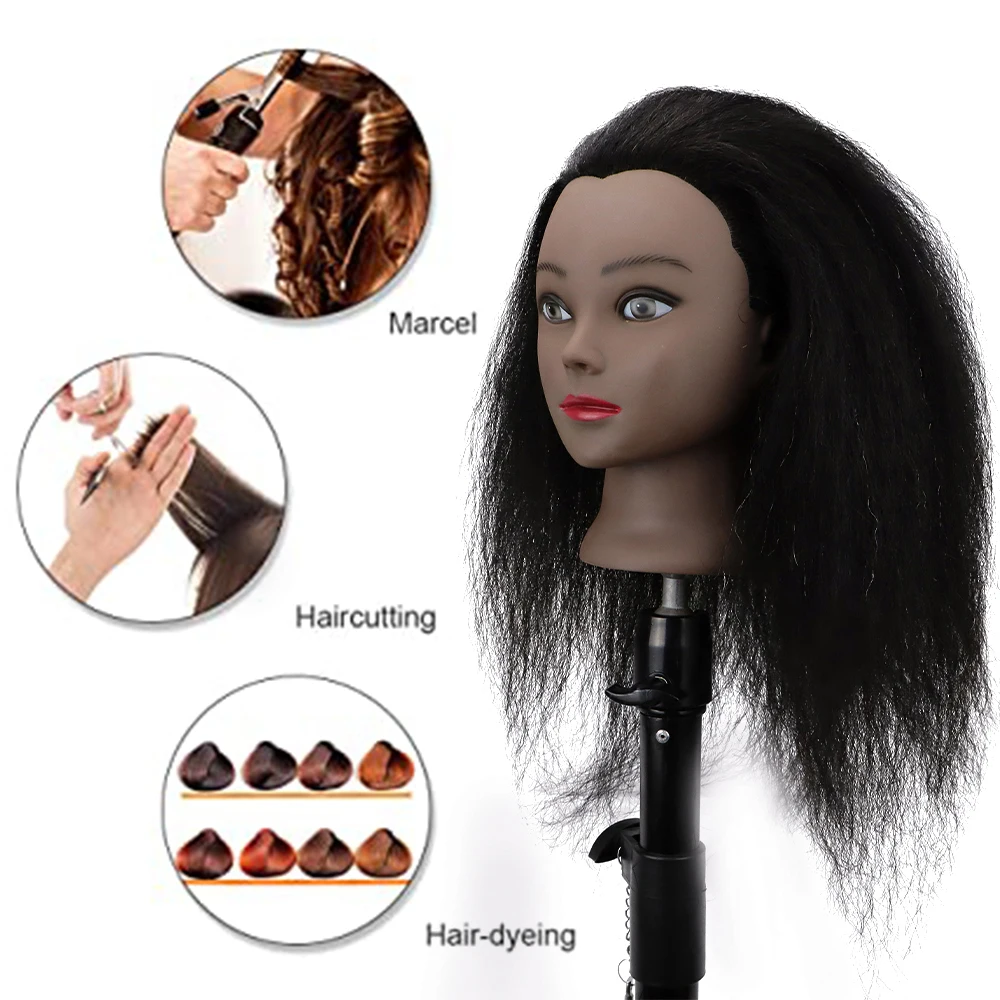 Afro Mannequin Heads Hairdresser Training Manikin With 100% Human Hair Cosmetology Hair Manikin Head For Practice Styling Braid