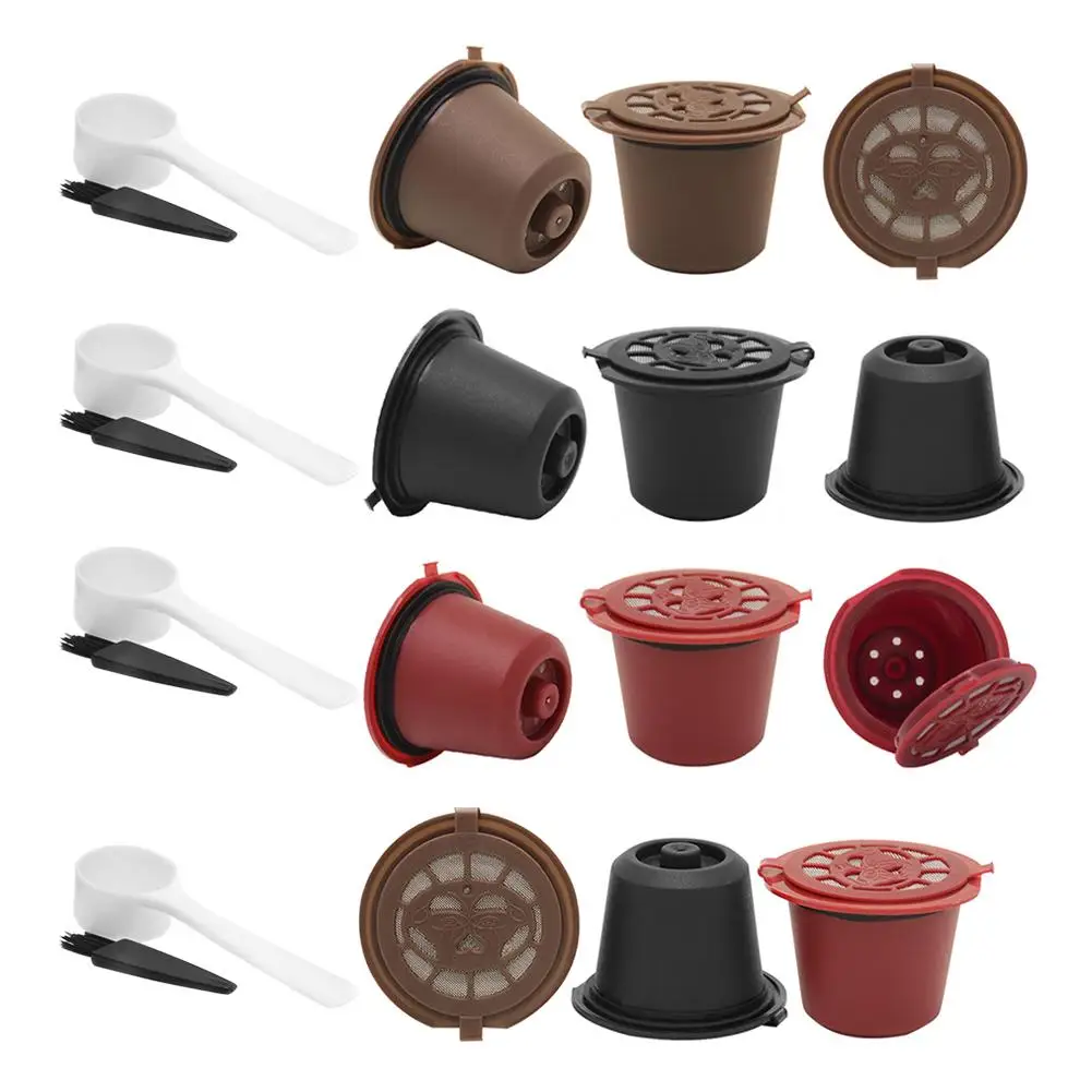 Coffee Capsule Refillable Reusable Herbruikbare Hervulbare Nespresso Machine Capsule Plastic Filter Cups Spoon Brush