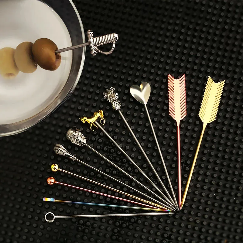 Stainless Steel Fruit Sticks Cocktail Pick Bar Tools Drink Stirring Sticks Martini Picks Party Wedding Wine Accessories