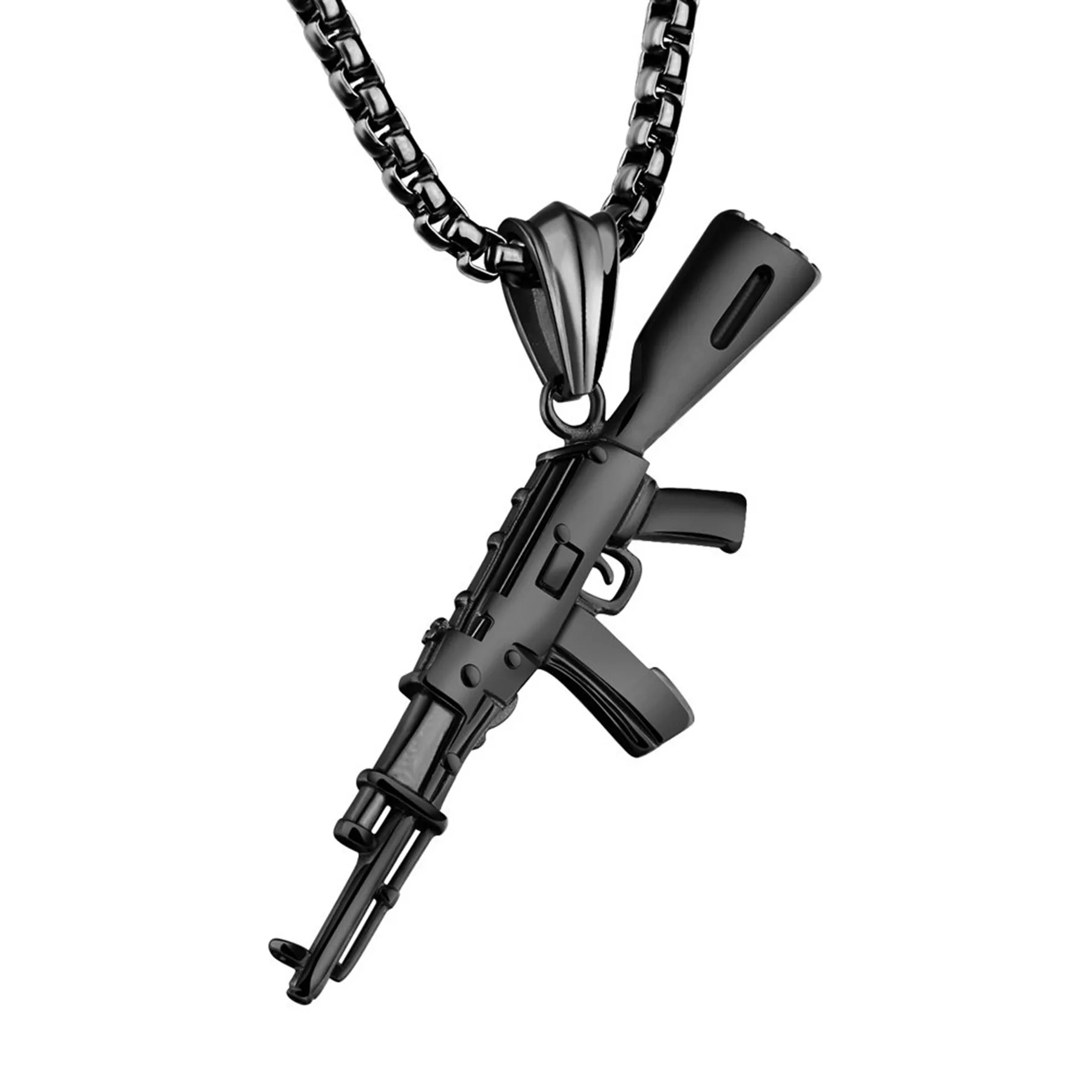 BONISKISS Charm Pistol Gun Shaped Pendant Punk Gun Army Style Chain Necklace For Men corrente masculina Jewelry With Chain 22