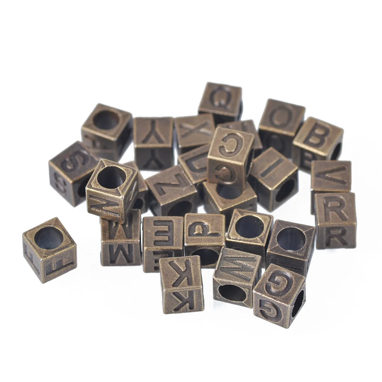 20pcs Antique Bronze 7mm Cube Letter Alphabet ZAKKA Metal Loose Charms Big Hole Beads for Jewelry Making DIY Bracelet Findings