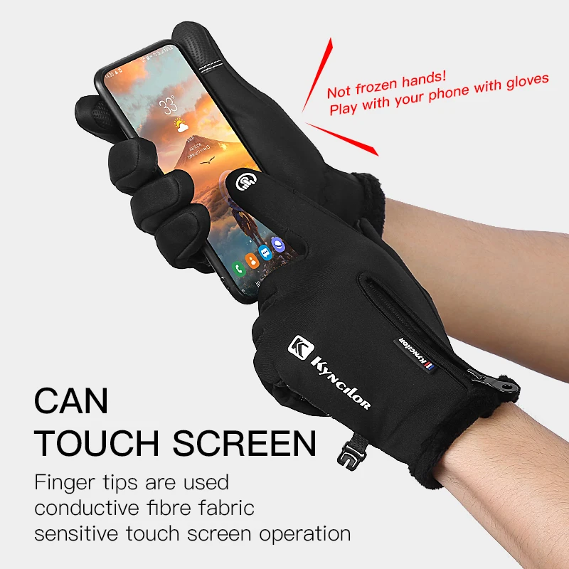 Kyncilor Hiking Gloves Full Finger Windproof Anti-stick Waterproof Climbing Mount Bicycle Touch Screen Men Hiking Climbing Glove