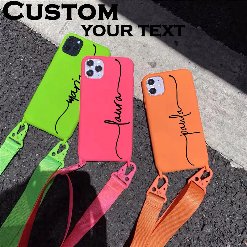 

Custom Name Image logo TPU case with Belt for iphone 12/11 Pro Max 7 8 6 6S Plus X XR XSMax phone case Shoulder Strap Soft Cases