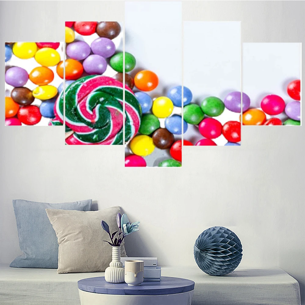 

5 Pieces Wall Art Canvas Painting Colorful Candy Lollipop Poster Modern Living Room Bedroom Home Decoration Free Shipping