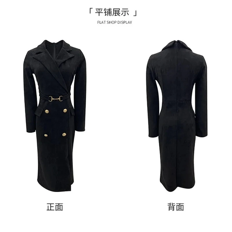 Autumn And Winter Female Thickened Dress 2021 New Women's Suit Collar Temperament Waist And Thin Mid-Length Hip-Pack Dress WC106 - Image 4