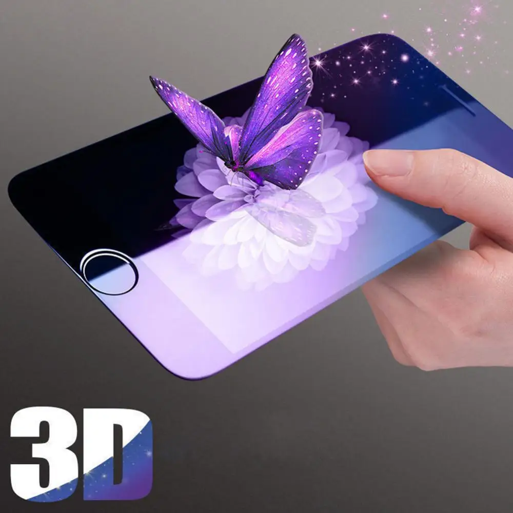 3D Full Coverage Anti Fingerprint Tempered Glass Blue Ray Screen Protector for iPhone 6 6S 7 Plus