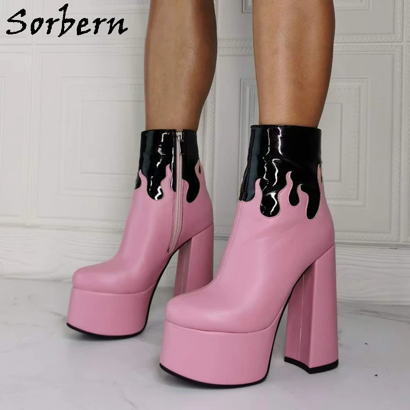 Sorbern Fashion Block Ankle Boots For Women Chunky Heels Side Zipper Shoes In Stock Platform Black Weird Shoes 2020