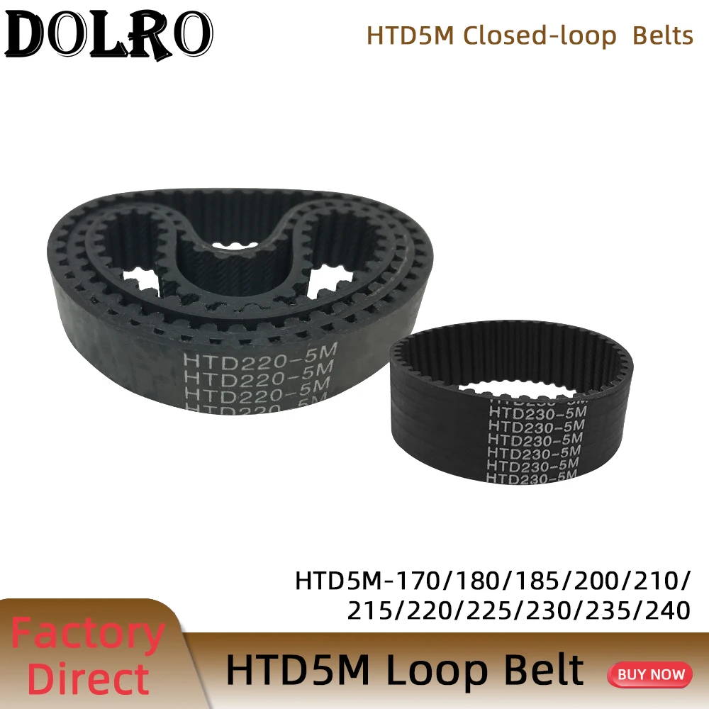 

HTD5M Synchronous Timing belt Pitch length 170/180/185/200/210/215/220/225/230/235/240mm width 9/10/12/15/20/25mm Rubber closed