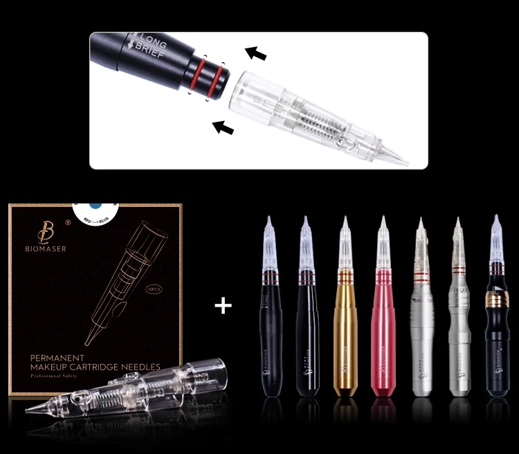 Biomaser Tattoo Needles Permanent Makeup Cartridge Needle For Tattoo Machine Kit Eyebrow Tattoo Lip With 1R,2R,3R,5R Microneedle