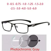 Gafas cuadradas de montura completa para miopía con grado de Metal, gafas graduadas Anti luz azul 0-0,5-0,75-1,0-1,5-2,0 To-6,0