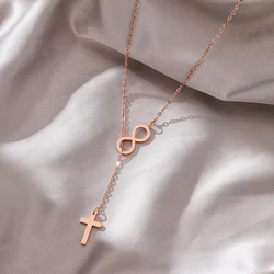 CACANA 316L Stainless Steel Long Pendant cross/Digital 8 Rose Best Necklaces Pendants For Women Simple Design Stylish Jewelry