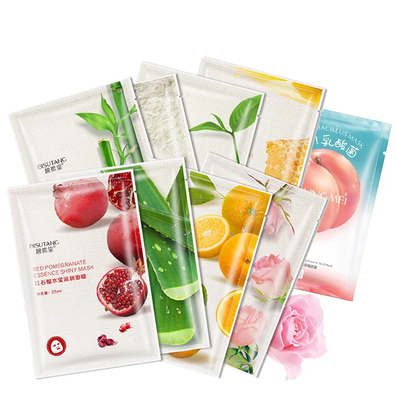 18 Stks/partij Plantenextracten Fruit Gezichtsmaskers Collageen Essentie Gezichtsmasker Remover Helder Hydraterende Verstevigende Olie-Control Gezichtsverzorging