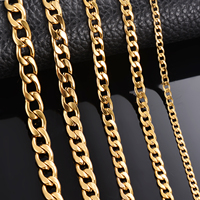 1 piece Length 21cm-100cm Gold Color Flat Curb Chain Necklace 3mm-9.5mm Stainless Steel Curb Link Chain for Men Women