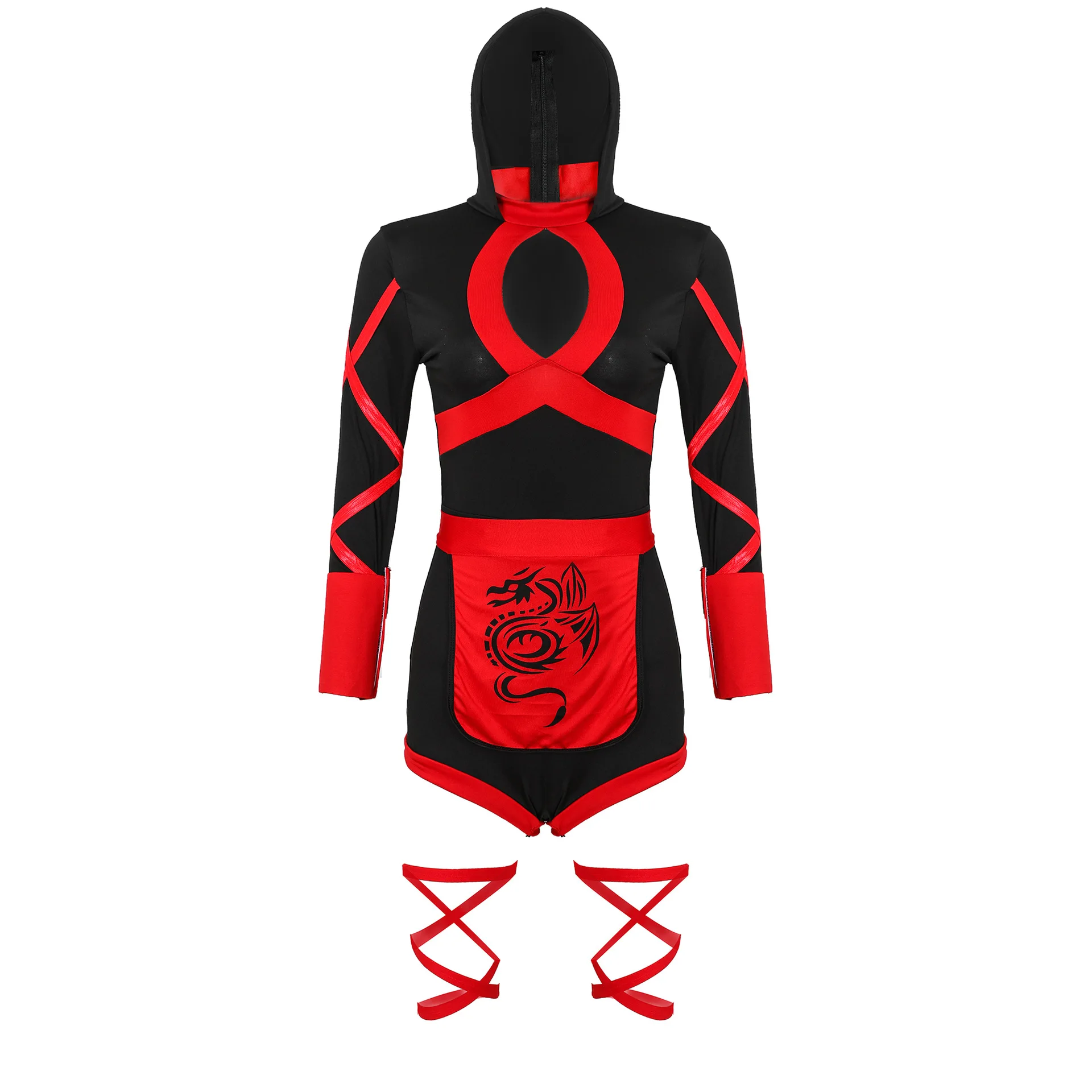 Women Sexy Ninja Cosplay Zentai Suit Dragon Print Bodysuit Nanja Costume Sexy Jumpsuit Sets Halloween Costumes Party Dress