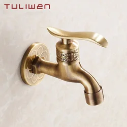 Carved Wall Mount Bibcock Brass Retro Tap Decorative Outdoor Garden Taps Washing Machine Mop Faucet Torneira parede