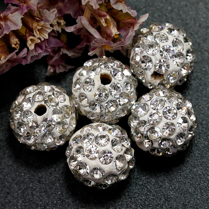 Cuentas espaciadoras sueltas para fabricación de pulseras y collares, cuentas redondas de arcilla de cristal checo blanco, pavé de diamantes de
