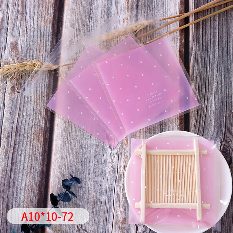 50pcs/lot White Dot Pink Cellophane Self-adhesive Bag Fleck Decor sugar biscuit Bag Baby Shower Party Supplies Biscuit Packaging