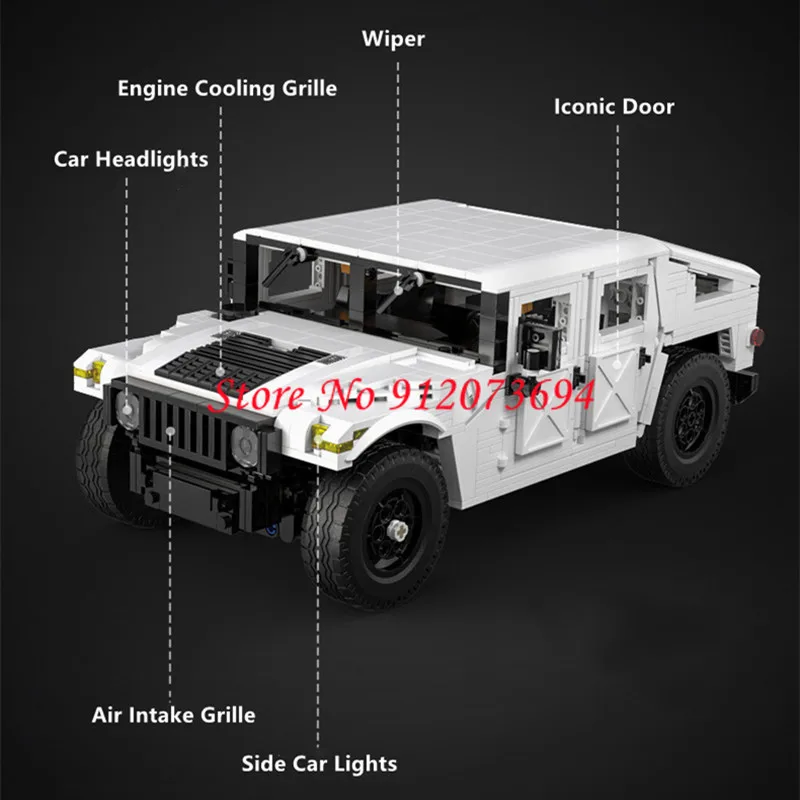 High-Technic 1:12 Hummer Remote Control Off-road Truck 1380PSC DIY Puzzle Assembly Building Bolcks Smilation RC Truck Car Model