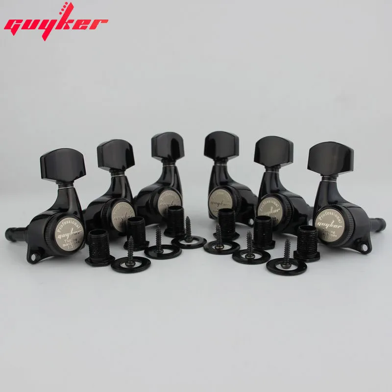 GUYKER Upgraded Version Black Guitar Locking Tuners Electric Guitar Machine Heads Tuners 3R3L Gear ratio 1:21 Lock Tuning Pegs