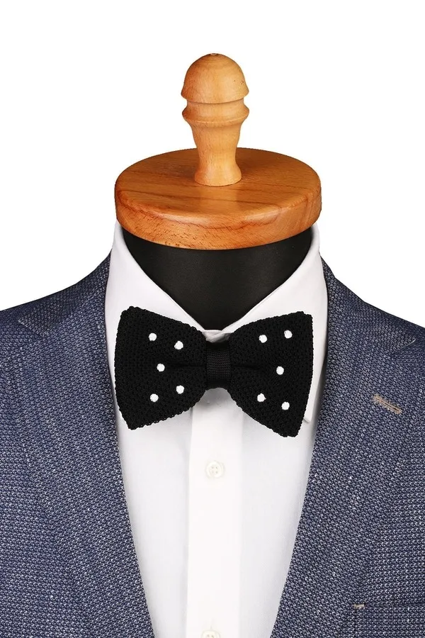 Black Polka Dot Pattern Mesh Bowtie ÖR126
