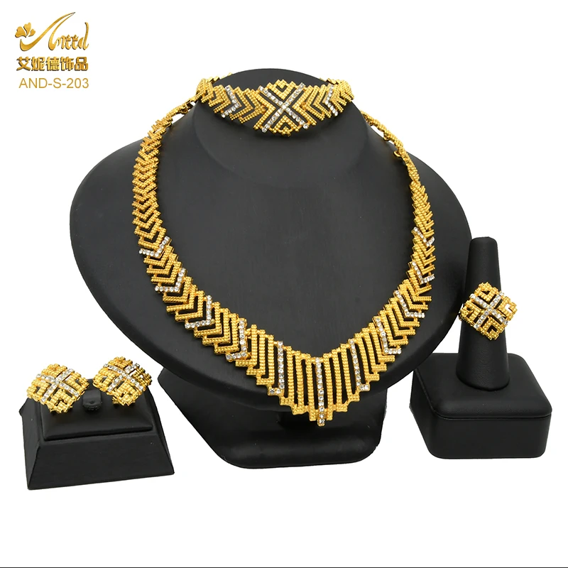 

Indian Jewelry Set Wedding For Women Gold Plated Jewellery Dubai Necklace Bracelet Earring Ring Set Jewellery African Ornament