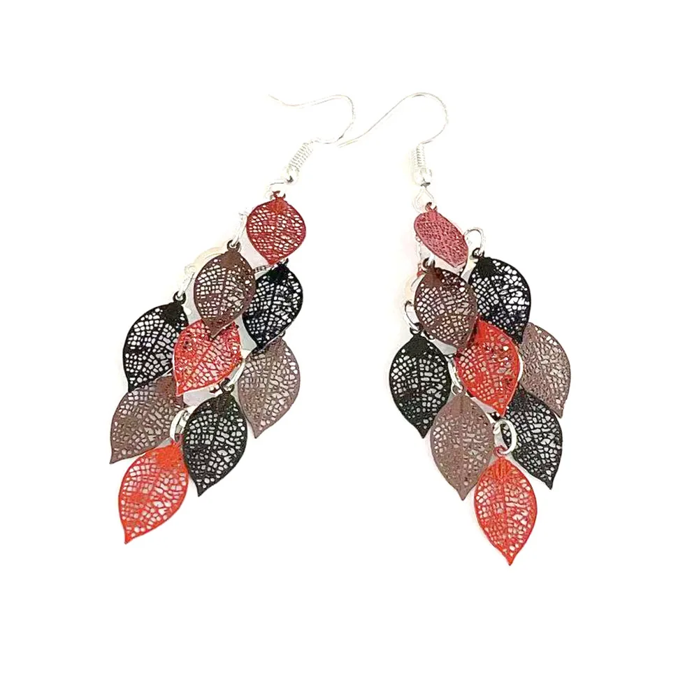 2022 Trend Bohemia Mix Color Straight Leaf Earrings Gorgeous Long Dangle Earrings for Women Fashion
