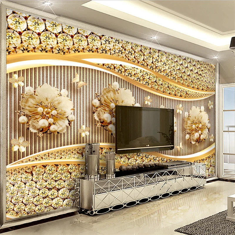 

Customized 3d mural обои high-end jewelry diamond flower three-dimensional background wall living room bedroom hotel decoration