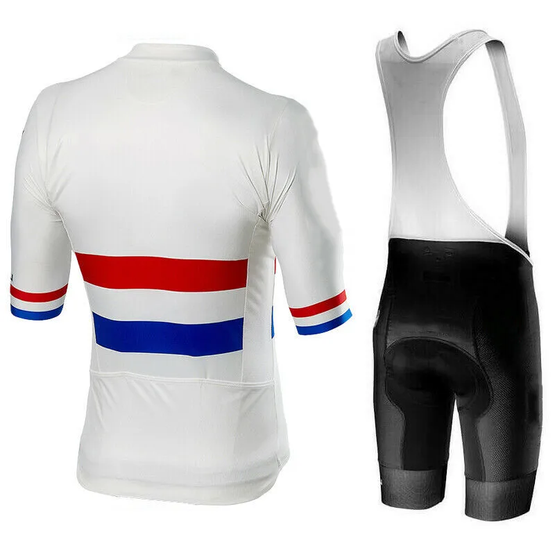 Quick-Drying Short Sleeve Cycling Suit Full Zipper Top and Bottom Bib Shorts Kit  Bike Jersey Set Cycling Clothing With Pocket