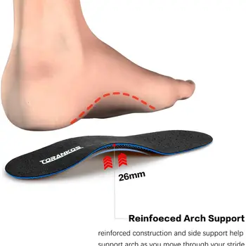 IFitna 세미 리지드 미드 아치 지지대 안창, 고탄성 탄소 섬유, 초박형 가죽 인서트, 평발, 족저근막