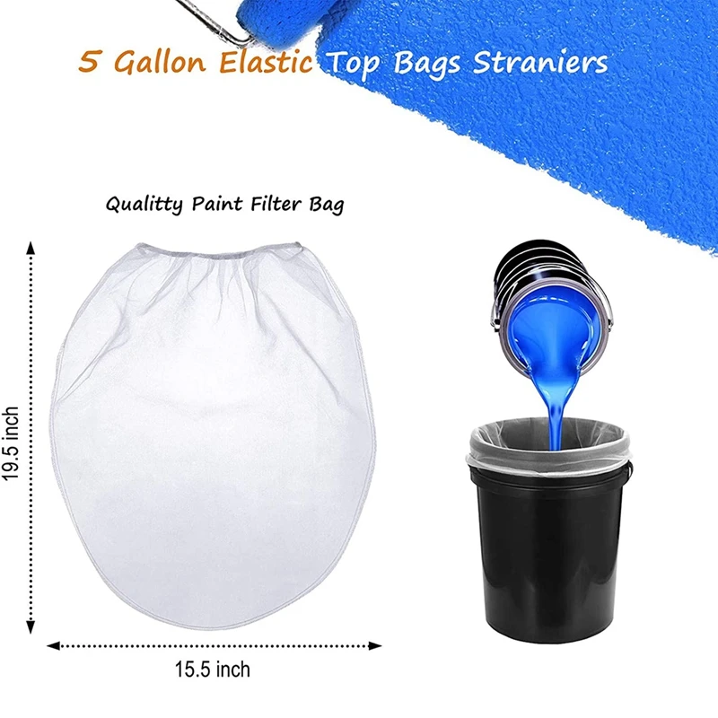 20 Pack Strainer Bag, 5 Gallon Paint Strainer with Elastic Top Opening White Fine Mesh Filters Bag for Paint Gardening