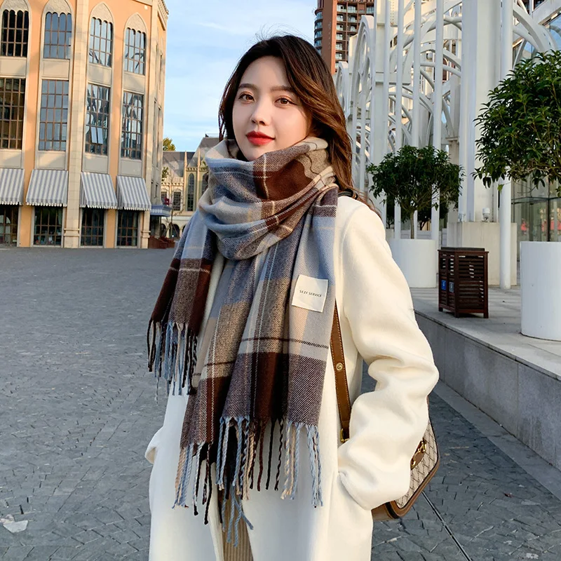 W66 Scarf Female Winter Korean Version Of Wild Plaid Autumn And Winter Thickening Warm Shawl New Couple Student Bib