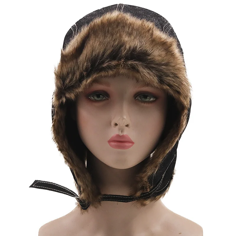 Hot Bomber Hats Winter Men Warm Russian Ushanka Hat with Ear Flap Pu Leather Fur Trapper Cap Earflap