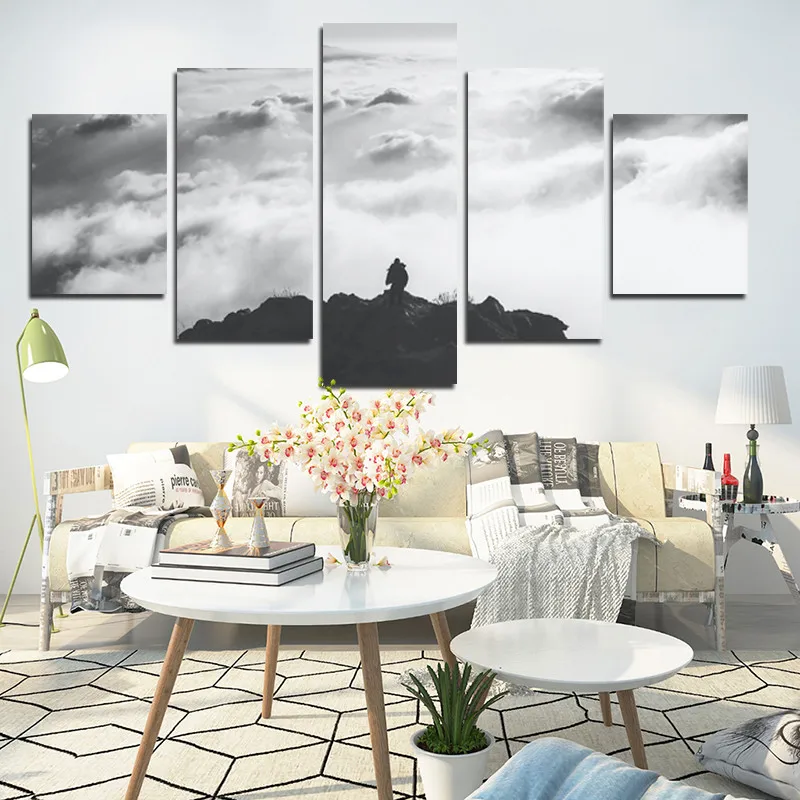 Top Climber Overlooks Clouds Sea Adventure Landscape Home Canvas Material Waterproof Ink Printing Frameless Decorative Poster