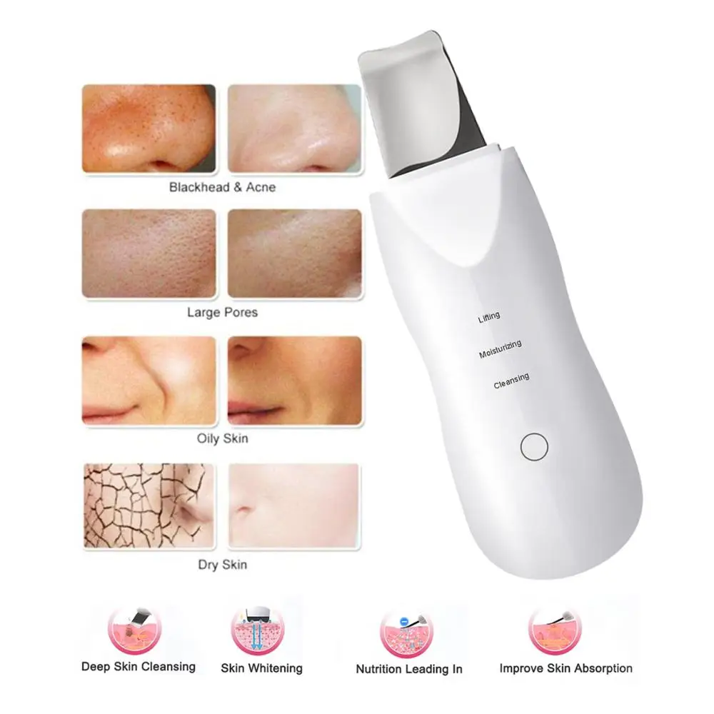 New Ultrasonic Skin Scrubber Vibrating Face Spatula Blackhead Remover Shovel Clean Cavitation Peeling Facial Lifting