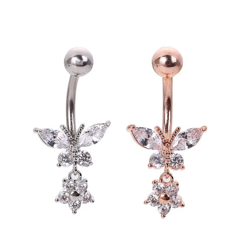 1 pc New Butterfly Zircon Fashion High Quality Surgical Steel Navel Piercing Belly Button Rings Belly Piercing Body Jewelry