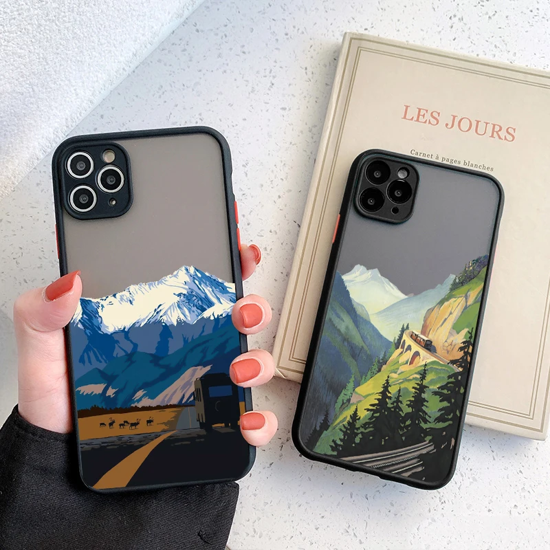 Aesthetic Art Hand Painted Pattern Mountain Scenery Phone Case for iphone 11 12 13 14 15 Pro Max 15 14 7 8 Plus SE X XR XS Cover