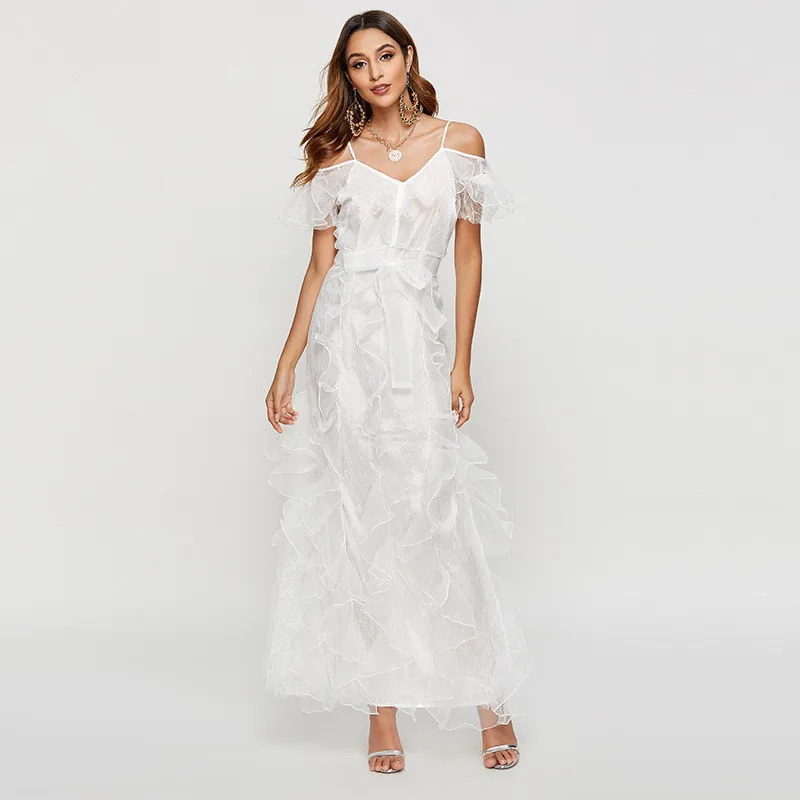 

2019 Summer beach style slip dress Fashion women's lace dress Chic women birthday party dress A740
