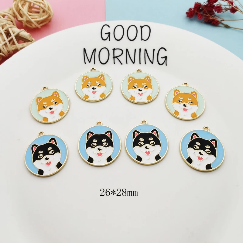 

10Pcs Round Shaped Lovely Husky Design Enamel Charms Dog Metal Pendants Fit Jewelry Making Accessories Bracelet Earring Finding