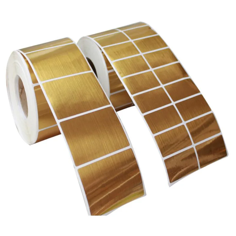 Brushed Metallic Gold PET Barcode Brand Label Sticker in Roll  Waterproof Thermal Ribbon Transfer Printer