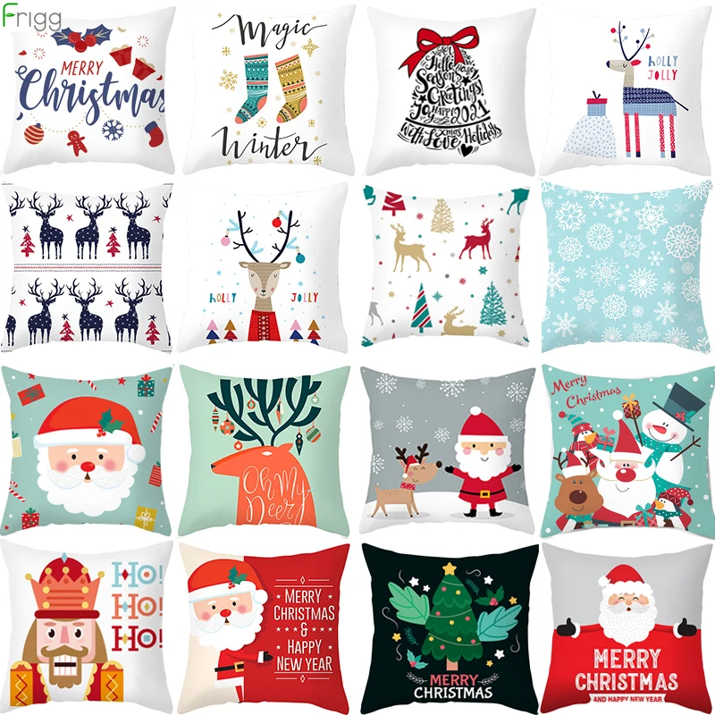 Merry Christma Decorations For Home Reindeer Santa Claus Tree Cushion Cover Christmas Ornament 2020 Xmas Gift Noel New Year 2021